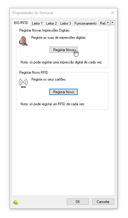 registar nova impressão digital