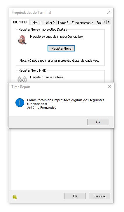 impressões digitais recolhidas